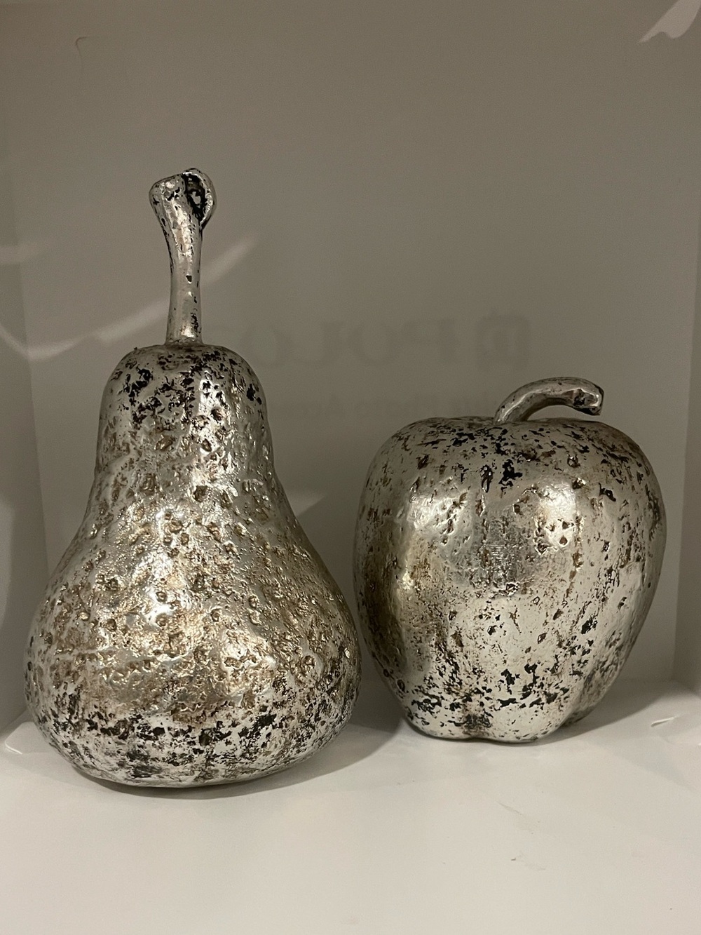 Set Of Art Decorative Pear Apple Home Decor Pitted Silver EUC Fruit
